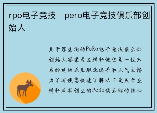 rpo电子竞技—pero电子竞技俱乐部创始人